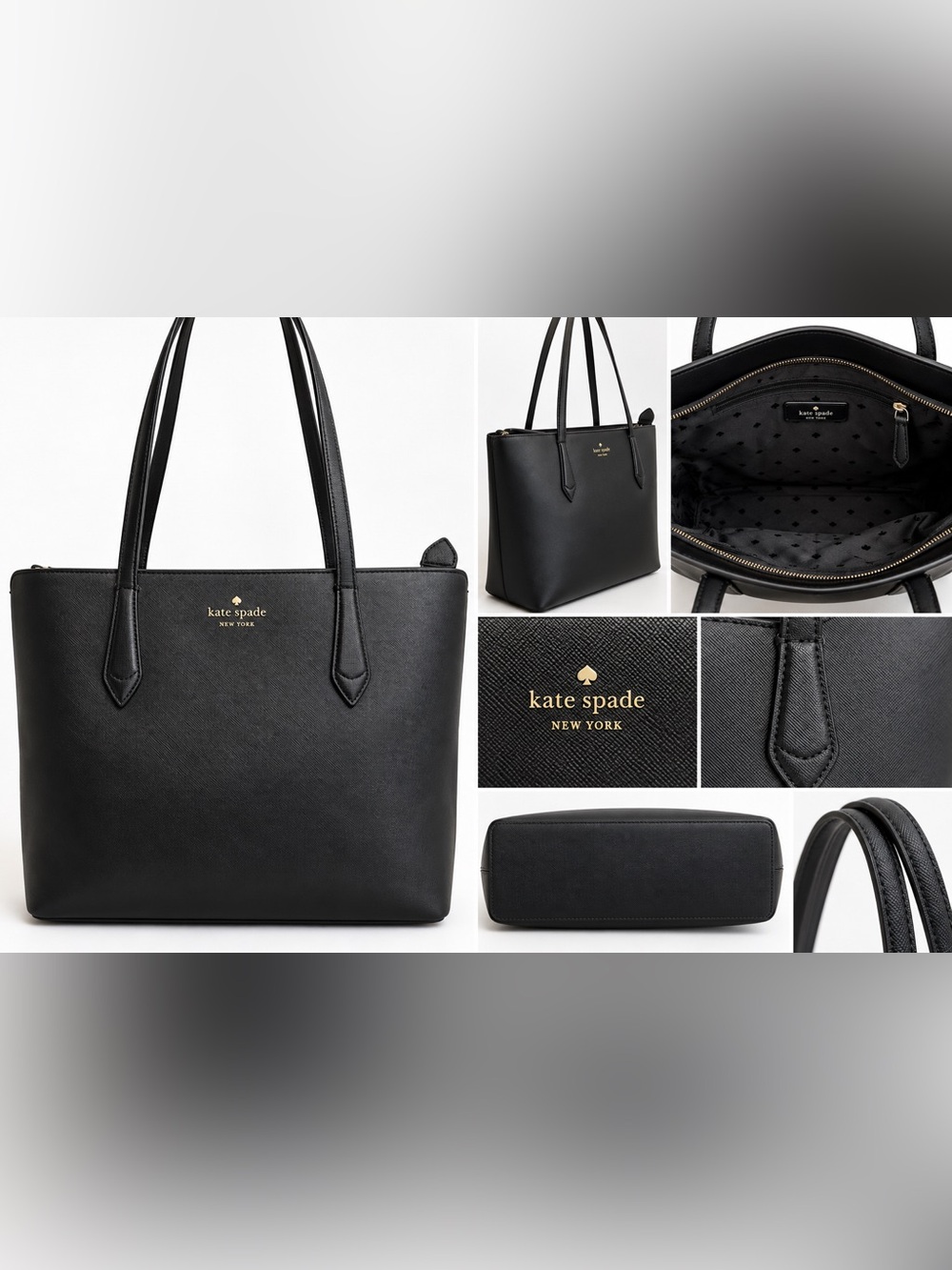 Kate Spade New York Black Saffiano Leather Large Zip Top Tote Work Bag